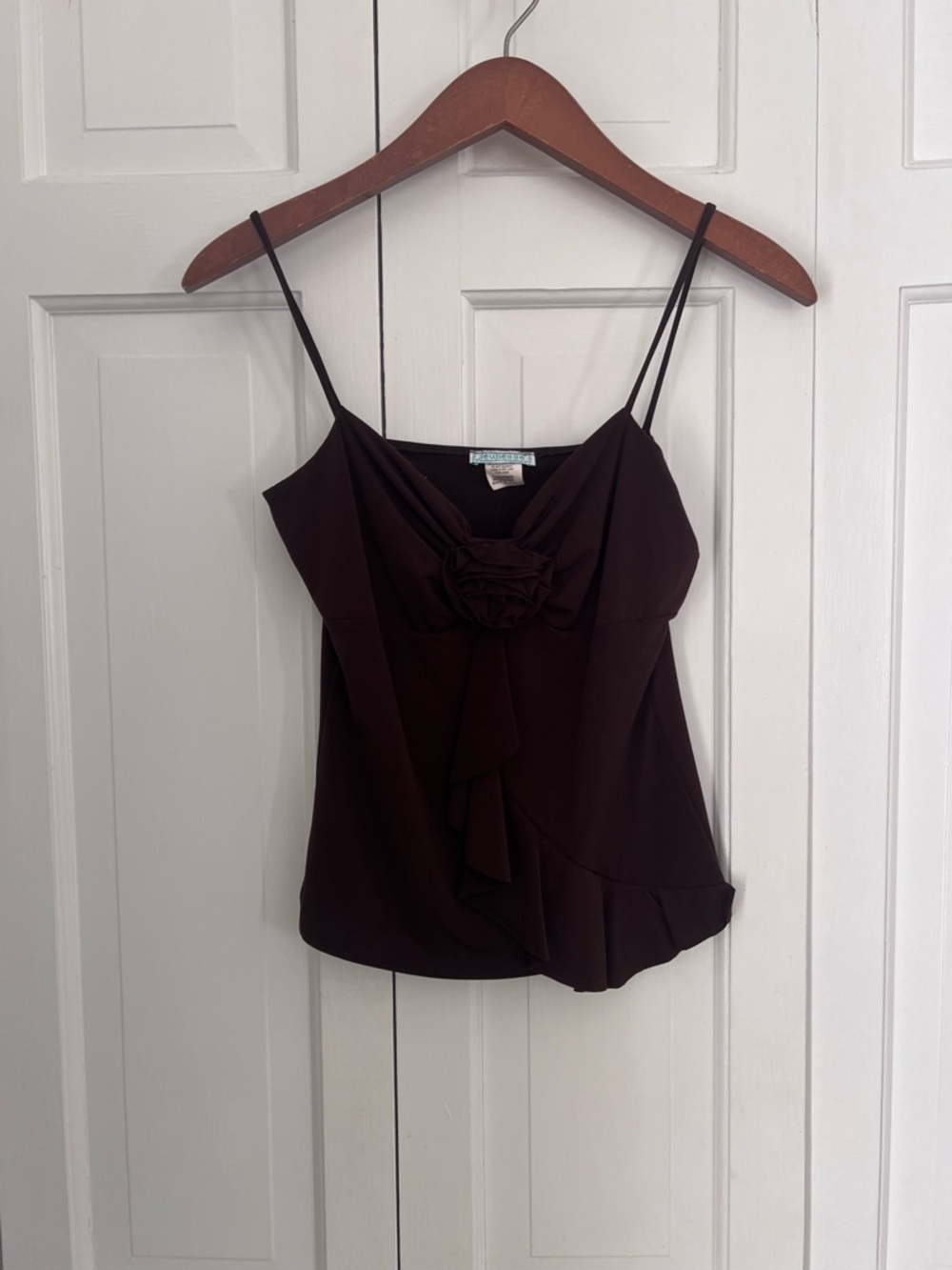 Women's Dark Brown Spaghetti-Strap Rosette Cami